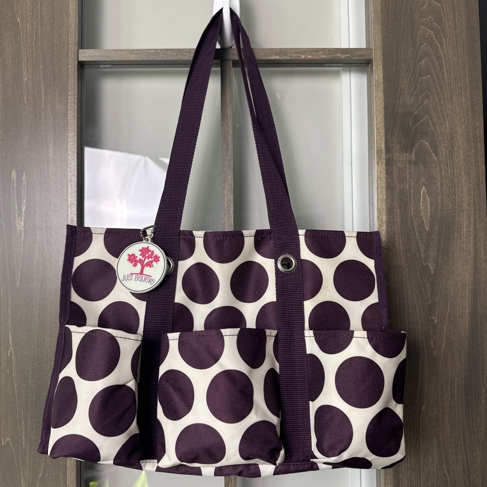 Thirty-One All-Day Organizing Tote Utility Womens Retired Purple Dot Bag Purse